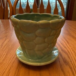 Vintage Teal Green Ceramic Textured Brush McCoy Planter